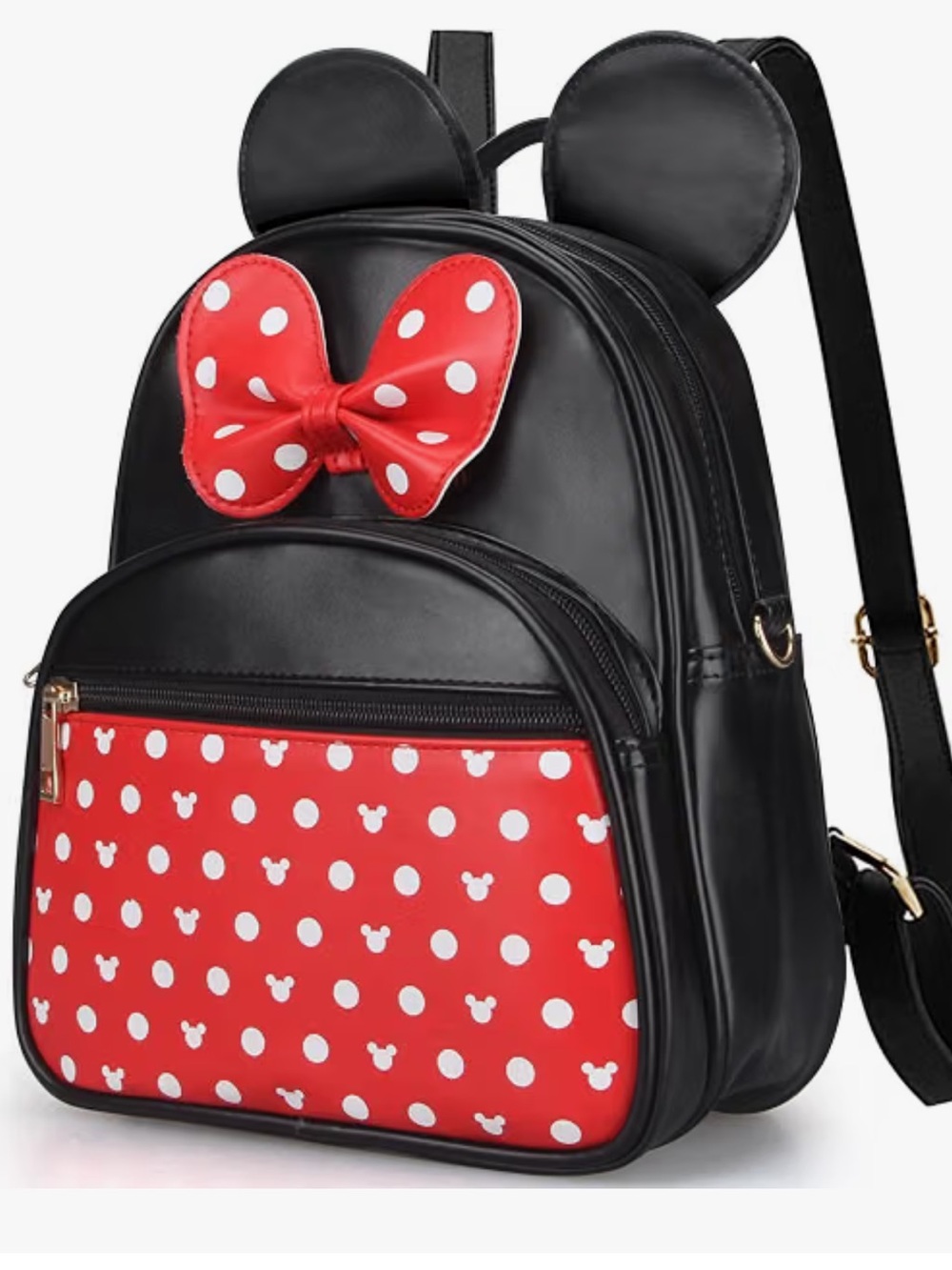 Black & Red Minnie Mouse Bow Backpack with Polka Dots